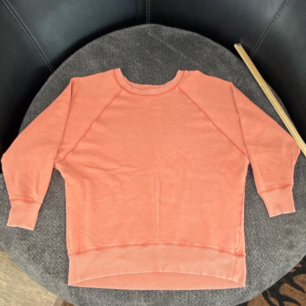 Aerie Women’s Orange Solid Crewneck Fleece Sweatshirt Ribbed Cuffs L